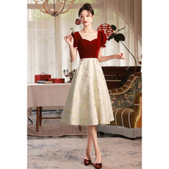 Red Little Evening Dress Skirt At Away Toast Dress Female Summer Bride Small Engagement French Puff Sleeves