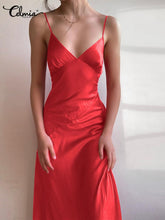 Celmia Elegant Dresses For Women 2022 Solid Sleeveless Suspender Skirt V Neck A-Line Vestidos Bohemian Party Casual Summer Plus Size Long Nightdress