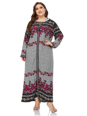 Plus size women's clothing elegant temperament embroidered long-sleeved hooded printed dress long skirt