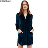Solid Velvet Nightgown Women Sleepwear Long Sleeve Double Pockets Woman Dress Slit V-Neck Night Dresses Winter