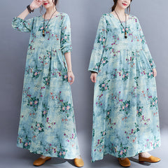 Middle-aged fat mother clothing 180 jin plus fat plus size dress retro print long skirt temperament women's skirt