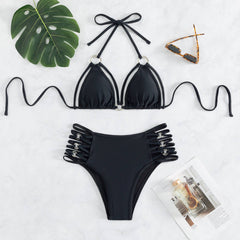 OM2023 European and American foreign trade bikini bikini ladies split swimsuit pure color sexy swimsuit