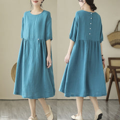 Large Women's 2023 New Cotton and Hemp Japanese Gentle Style Fat MM Summer Thin Mid length Dress