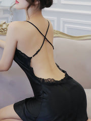 Ladies Fashion Lace Stitching Simulated Silk Homewear Nightdress JJX1380YML