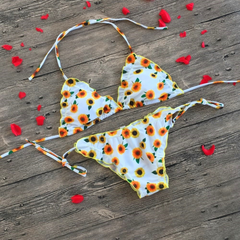 Swimwear European and American fashion sunflower triangle split bikini swimsuit