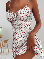 فستان قصير مكشكش مطبوع، فستان شاطئ بوهو، فستان شمس برباط