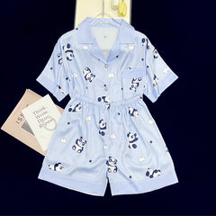 Sweet national treasure short-sleeved shorts -grade ice and snow silk home clothes set