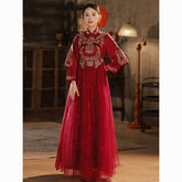 Chinese style cheongsam toast suit bride pregnant women high waist large size fat mm winter cover belly Xiuhe red wedding dress