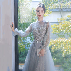 عرض ساخن فستان سهرة جديد باللون الرمادي والأزرق للنساء 2022 فستان جديد للولائم ومزاجية للفحص الفني بأكمام طويلة وحفلات أعياد الميلاد والاجتماع السنوي c