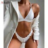 Sexy Ruffled Wrinkled Bikinis Swimsuits Women's 2021 Swimwear Two-Pieces set Brazilian Bather Summer Female Bathing Suits