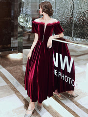 Ladies stitching velvet mid-length banquet evening dress fashion party dress holiday birthday dress dress