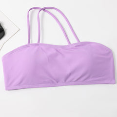 New European and American one-shoulder solid color tube top split swimsuit ins bikini