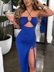 Sleeveless Sexy Female Midi Backless Dresses Slim Night Club Party Women's Dress Bodycon