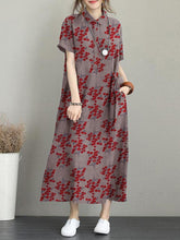 ZANZEA Women Elegant Dresses Floral Print Turn-Down-Collar Short Sleeve Vintage Long Dress Fashion Holiday Casual Loose Ladies Vestido Plus Size