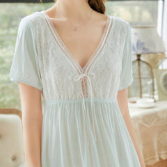 Vintage Lace Peignoir Nightgown Women Cotton Sexy V Neck Nighty Victorian Long Night Dress Sleepwear Lady Lounge Nightwear