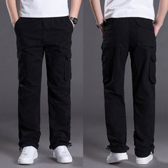 New men's adjustable adjustable pants, men's pants, loose casual trousers, outdoor hiking adventure overalls, large pockets, pure cotton.