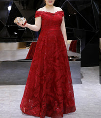 Women's Plus Size Off Shoulder Lace Embroidery Bridal Dress Banquet Party Dress Long