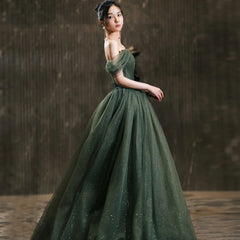 Banquet evening dress performance costume tutu skirt Mori green one-shoulder white and thin concert dress dress