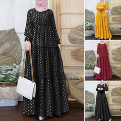 فستان Boho Polka Dot Print للمسلمين، فستان كاجوال أنيق لحفلات المهرجانات، رداء مكشكش
