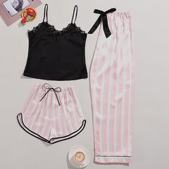 Women's fashion silk striped loungewear set