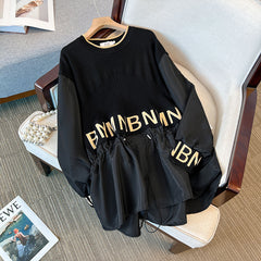 Design sense splicing dress 2023 autumn new large size women's dress for fat mm slimming and age-reducing temperament skirt