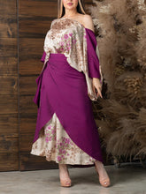 Purple Panel Print Satin Apron Dress