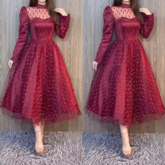 European and American summer foreign trade new women's clothing with round neck long sleeve dress border
