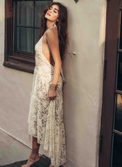 New sexy European and American lace strap beach dress fashion strap sexy backless dress