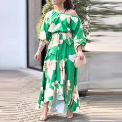 New style elegant commuter printed lantern sleeve dress