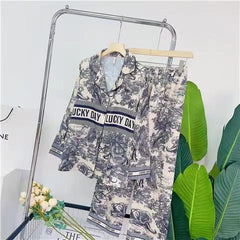 طقم بيجامات صيفية فاخرة للسيدات بأكمام طويلة من الحرير المقلد