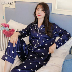 Oversize M 5XL Womens Long Sleeve Trousers Pyjamas Silk Satin Pajamas Sets Sleepwear Nightgown Suit Robe Bath Gown Sleepshirts