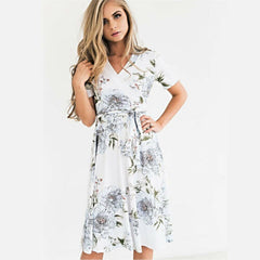 حار أزياء المرأة الأزهار قصيرة الأكمام اللباس المرأة بوهو طويل الصيف حزب طباعة اللباس