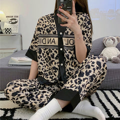 Ladies Pajamas Elegant Ice Silk Summer Long-sleeved Two-piece Sweet Homewear