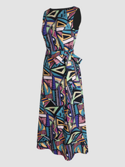 Multicolored Geometric Print Sleeveless Dress