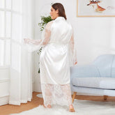 Ladies Fashion Lace Simulated Silk Patchwork Bathrobe Robe