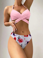 Swimsuit female European and American foreign trade hard clad steel support split bikini retro sexy cross bikini cross-border outfit