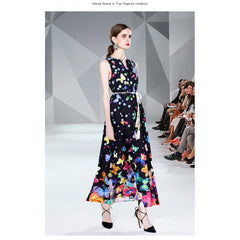 عرض ساخن فستان جديد مطبوع بربطة عنق على شكل حرف v فستان أنيق بدون أكمام للنساء