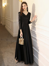 Ladies V-neck Satin Fashion Party Dress Long Banquet Evening Dress Holiday Birthday Dress