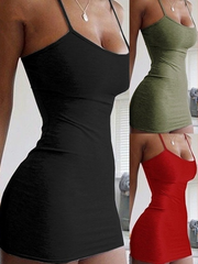 Spaghetti Strap Camisole Mini Dress Women Bodycon Vestidos Summer Sexy Low Cut Sleeveless Solid Color Party Club Dress