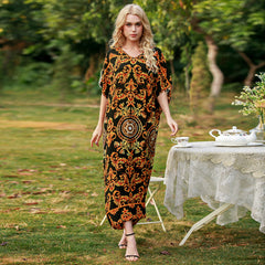 فستان نسائي صيفي بوهو ماكسي مقاس كبير فستان عطلة الشاطئ طباعة فستان فضفاض رداء حفلة فستان طويل رداء نسائي غير رسمي موضة فستان كبير الحجم رداء