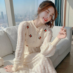 dress 2023 new gentle wind over the knee long section age-reducing sweet sweater dress