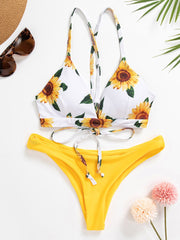 Sunflower Printed Bikini Set Sexy Swimwear Women Mujer Push Up Padded Biquini Bathers Bandage Bathing Suit Swimsuit Bikini
