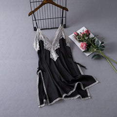 New women's suspender nightdress deep v lace suspender nightgown solid color home nightdress