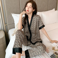 Pajamas women's short-sleeved trousers ice silk - thin section net red style fashion outerwear silk spring suit