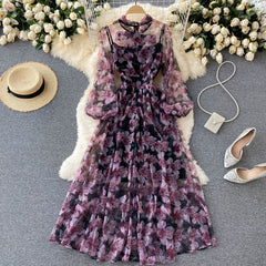 Flowers Series Elegant Dress Niche Light Chiffon Elegant Holiday Dress Autumn Dress
