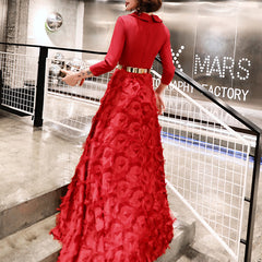 Ladies V Neck Three Quarter Sleeves Long Fashion Banquet Evening Dress