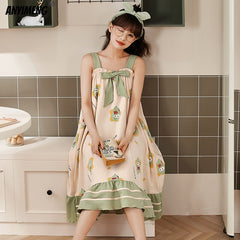 Fashion Chic Women Spaghetti Strap Cotton Nightgowns M-3XL Summer Camisoles Nightdress for Girls Kawaii Bow Decor Cute Dressing