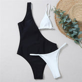Sexy Solid Bikinis One Piece Swimsuit Women's Three-Piece One Shoulder Swimwear 2021 Summer Beach Female Monokini Bathing Suits