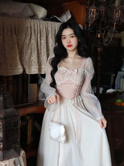 French Elegant Office Ladies Dress Party 2023 Summer Chiffon Dress Korean Fashion Casual Long Sleeve Midi Dress Ladies