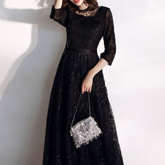 Ladies Round Neck Mid Sleeve Long Fashion Banquet Evening Dress LX108